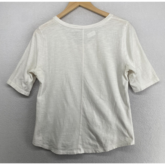 EILEEN FISHER Top XS Slub Organic Cotton Jersey V-Neck Elbow Sleeve White - Picture 3 of 10